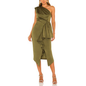 Elliatt 'Blakely' Green Sheen Satin One Shoulder Dress Size M